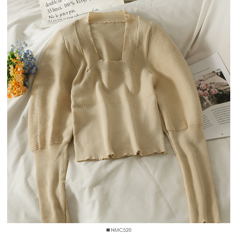 New long sleeve versatile tight solid bottomed top 1833