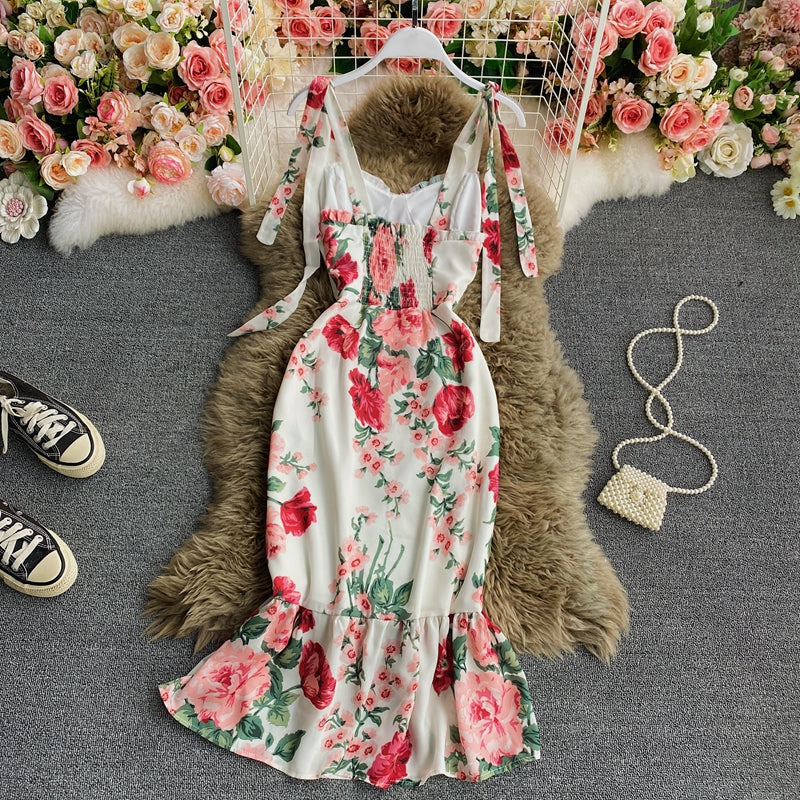 Printed fishtail skirt with slim waist and high height 2800