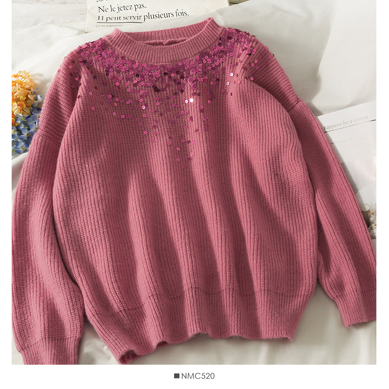 Korean version shiny vertical stripe loose and thin Pullover knit 1996