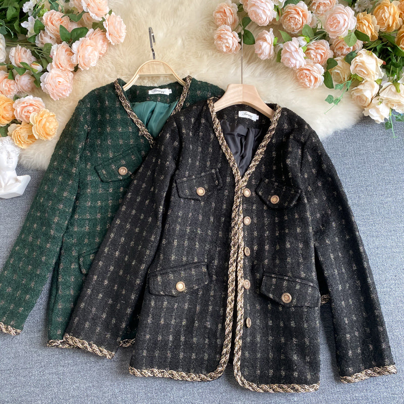 Jacket female autumn versatile slim retro tweed 1491