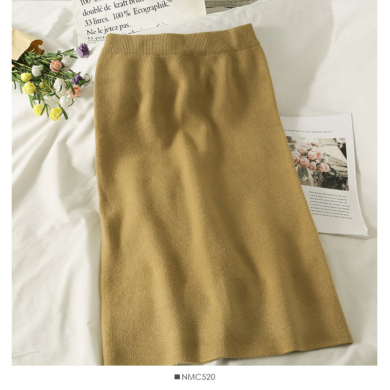The New Retro elastic waist is thin, medium and long knitted Hip Wrap Skirt 2631