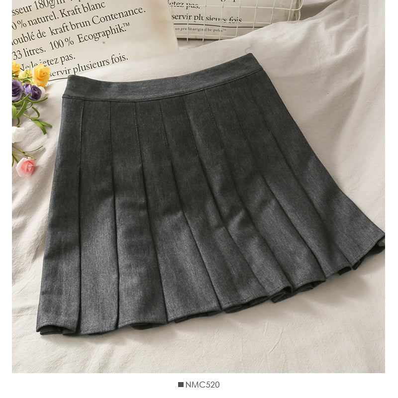 Hong Kong style retro high waist slim casual pleated skirt women 2479