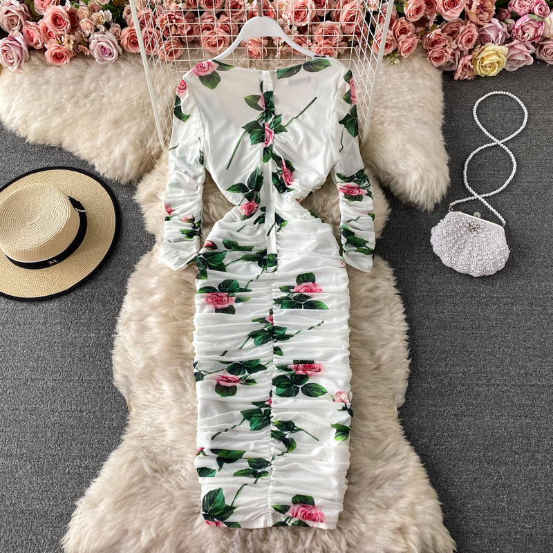 Mesh elastic slim square neck wrap hip dress 2838