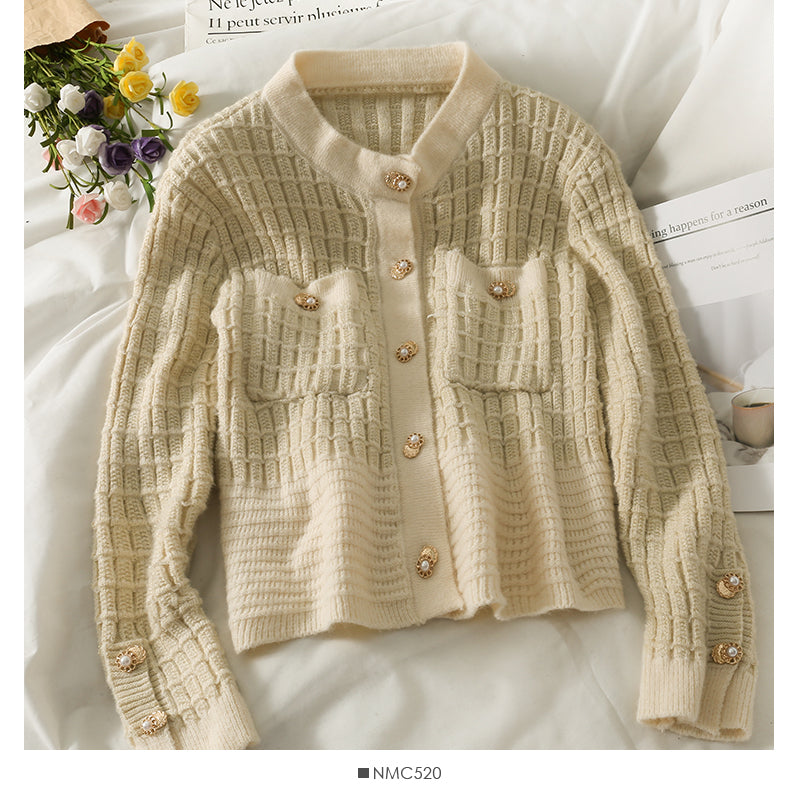 Sweater women's round neck single breasted cardigan slim fit 1827