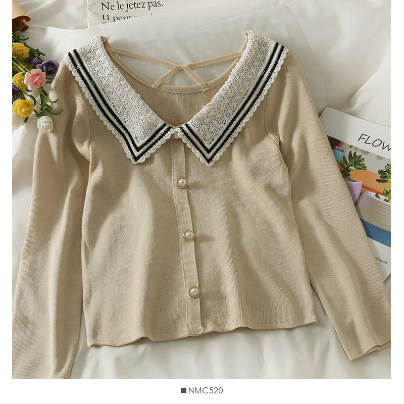 Cut out contrast stitching stripe Lapel backing blouse women's 2078