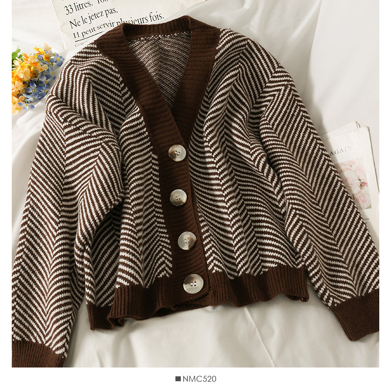 Contrast stitched striped loose skinny cardigan sweate 1974