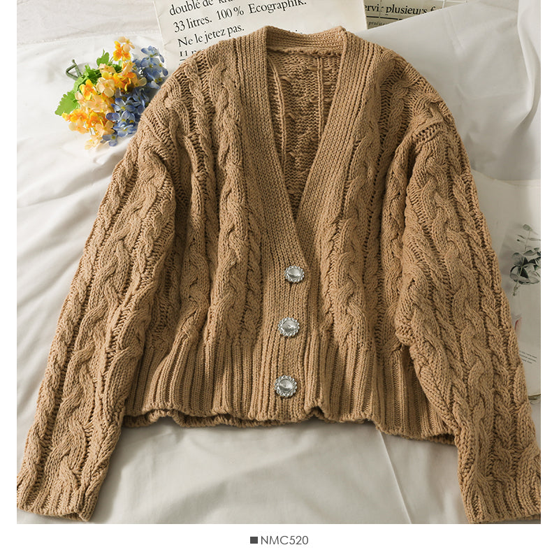 Sweater women's three button long sleeved cardigan 1913