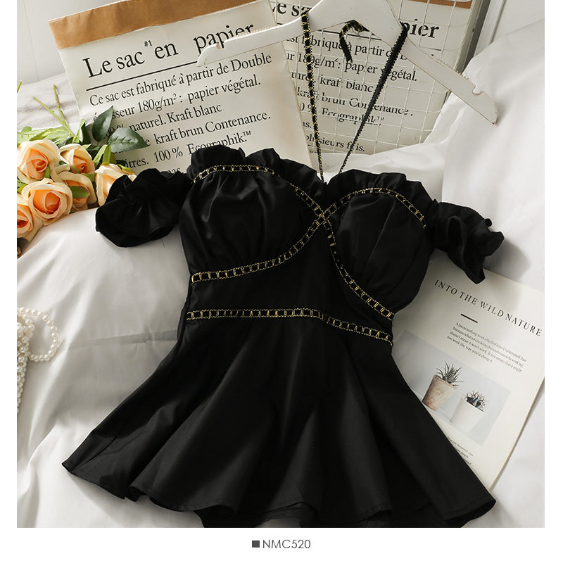 French minority ear side hanging neck beautiful back skirt top 2702