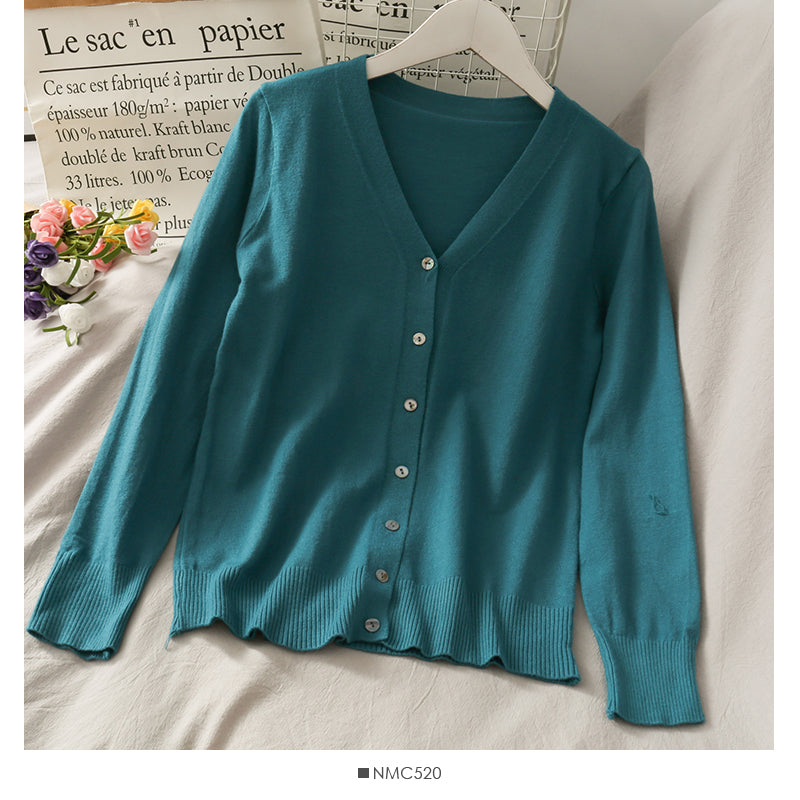 Single breasted V-neck cardigan long sleeve bottomed blouse female 1794