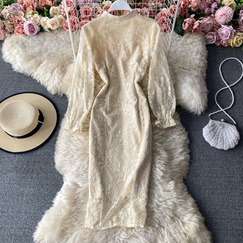 Retro Republic style cheongsam split slim lace dress 3145