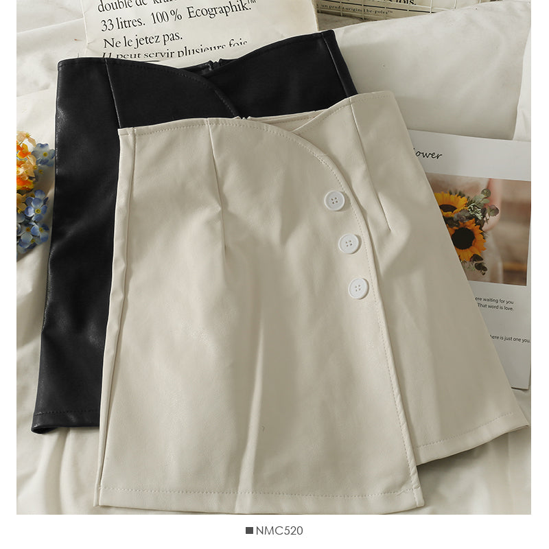 Irregular three button high waist short skirt female 2615