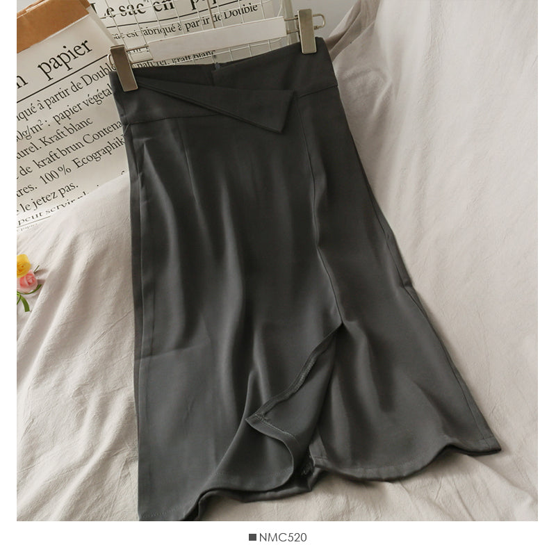 Korean retro waist closed to show thin solid color versatile skirt for women 2659