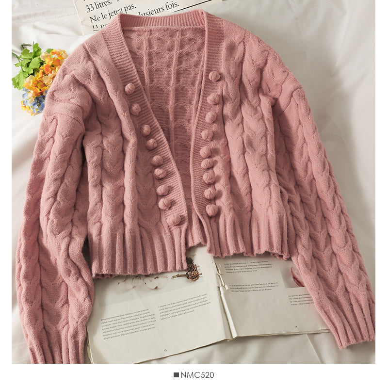 Sweater women's unbuttoned cardigan wool ball loose 1852