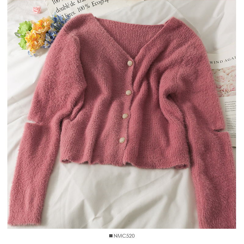 Sweater women's autumn wear broken copper long sleeve single breasted cardigan top 2004