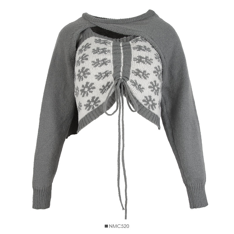 Design sense round neck long sleeve Pullover Sweater with suspender inside 1797