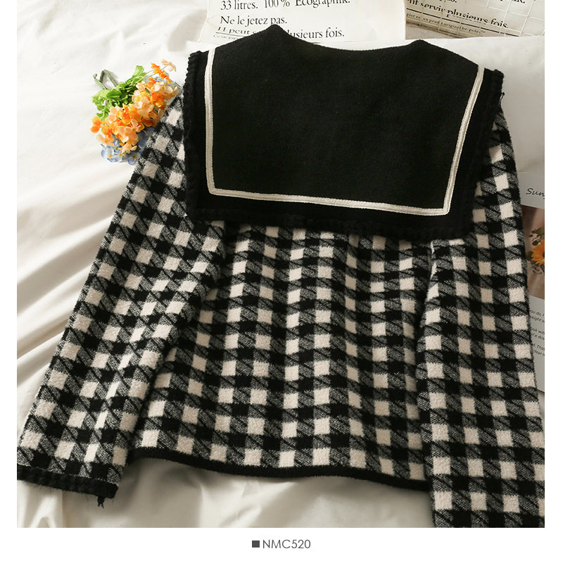 Contrast stitching doll collar single breasted loose top coat 2126