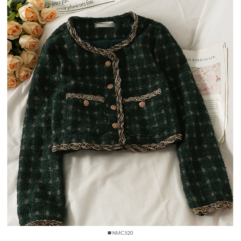 Hong Kong style retro bright silk bonded single breasted short cardigan top 2088