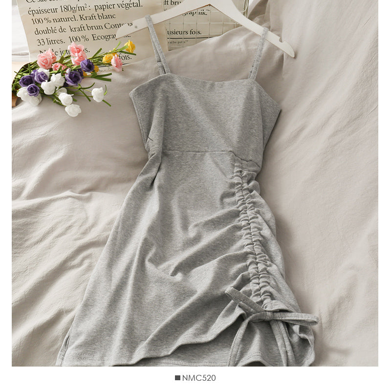 Drawstring pleated small slim suspender skirt woman 2683