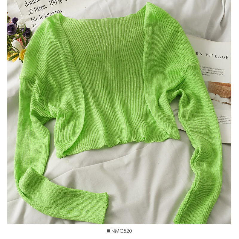 Korean small shawl women's cardigan vertical stripe top 1768