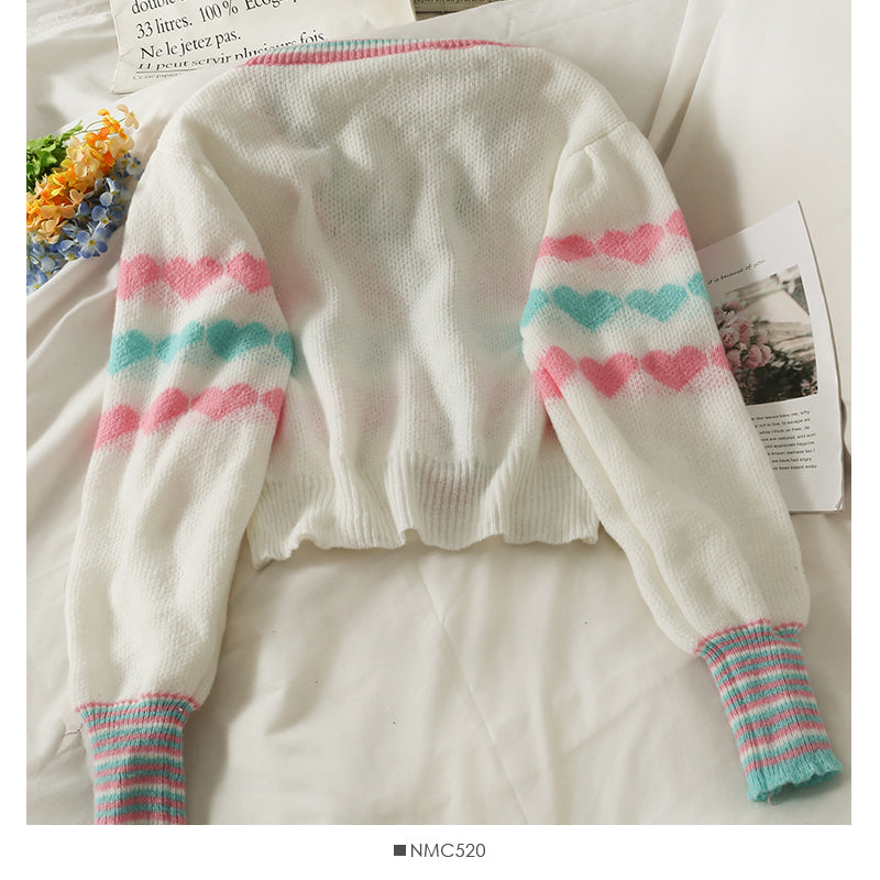 Single breasted sweater women's short slim long sleeved sweater 1774