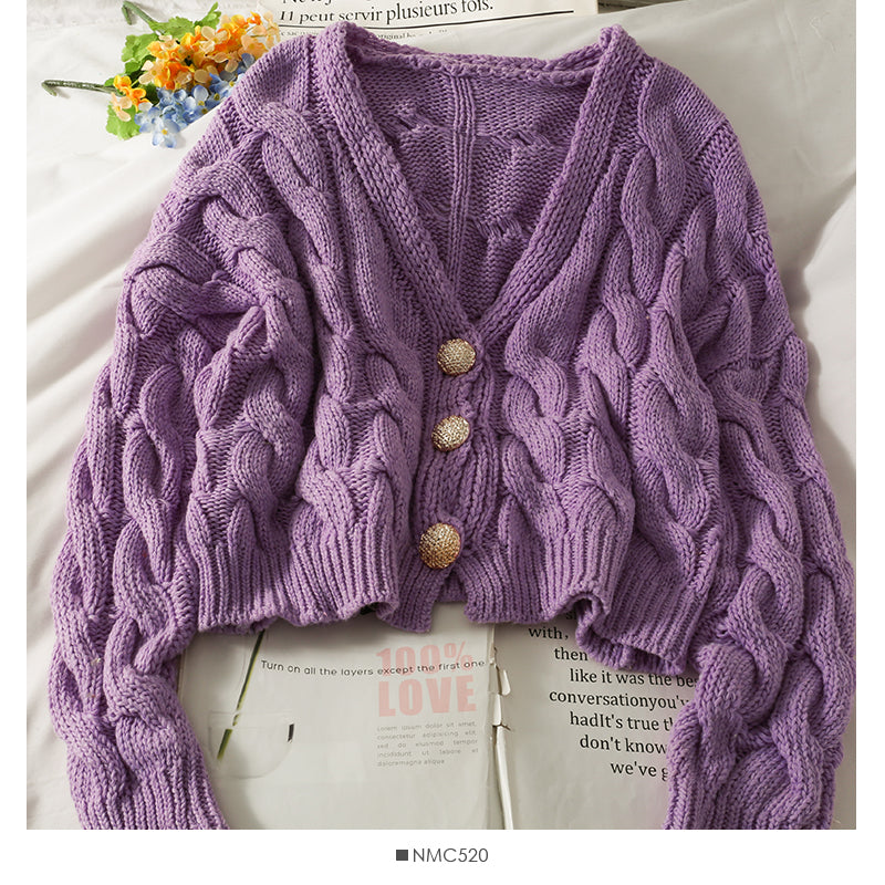 Korean Short twist V-neck single breasted long sleeve 1861