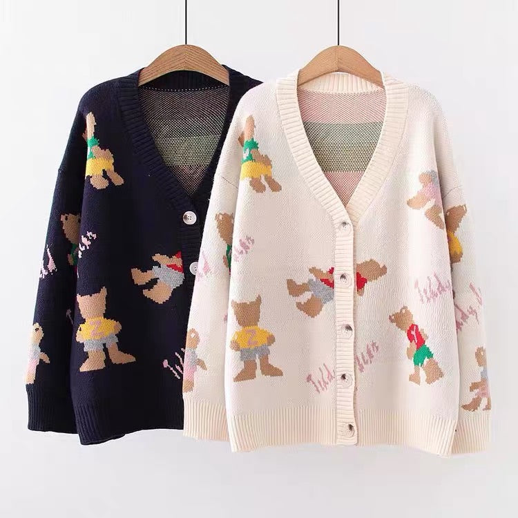 Vintage, loose, preppy sweaters, printed cardigans 1410