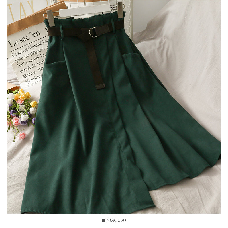 New solid color versatile irregular high waist skirt 2664