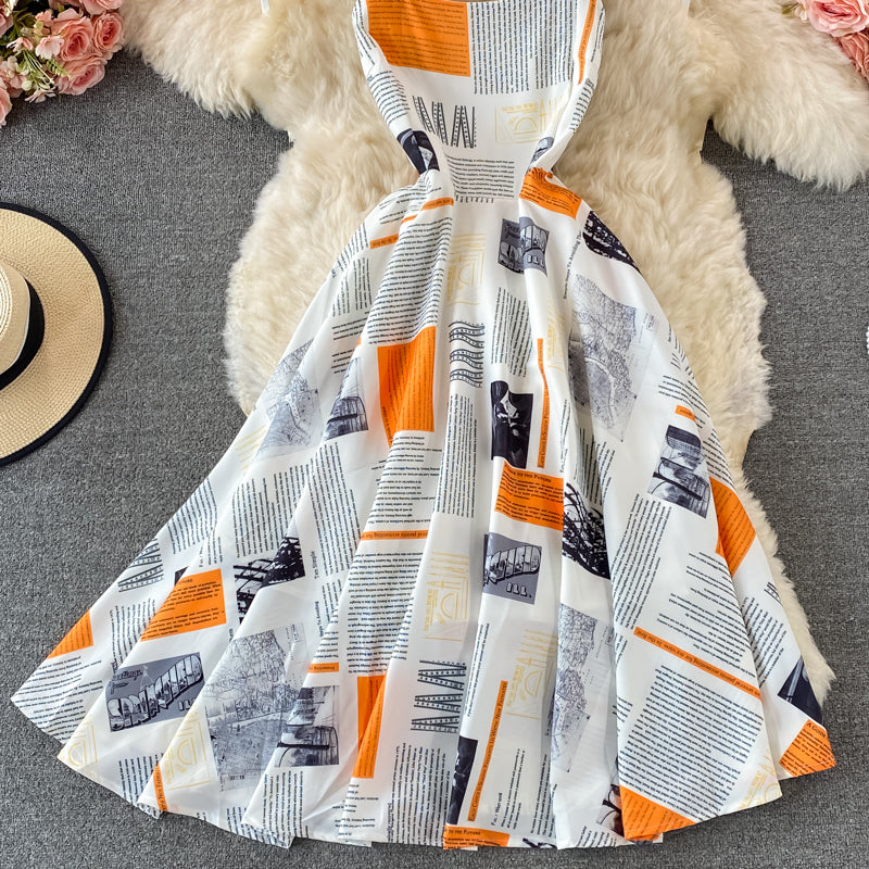 Robe trapèze ample à imprimé lettre de tempérament slim sans manches 2900