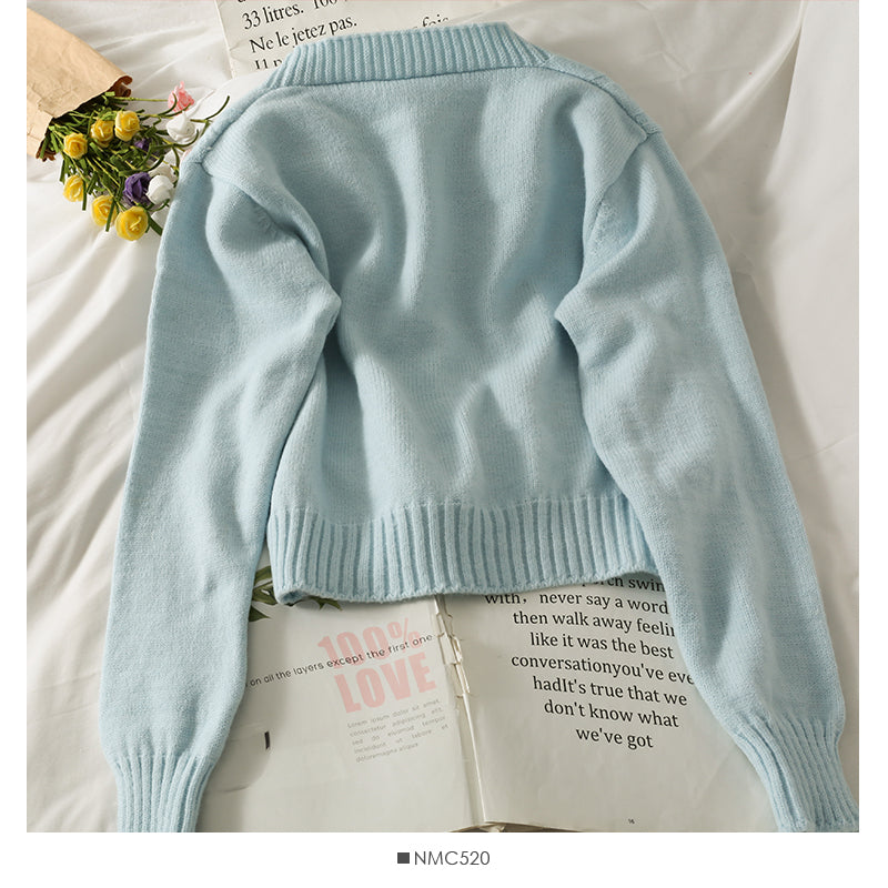 Sweater women's Linen embroidered short Knitted Top 1763