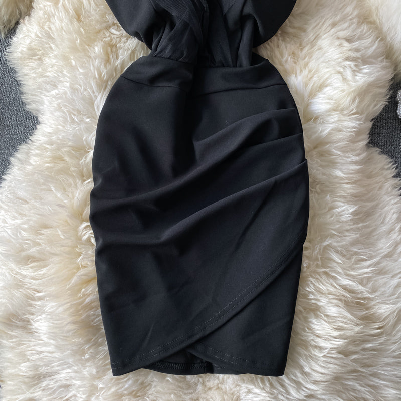 Sexy mesh off shoulder slim wrap hip dress 2953