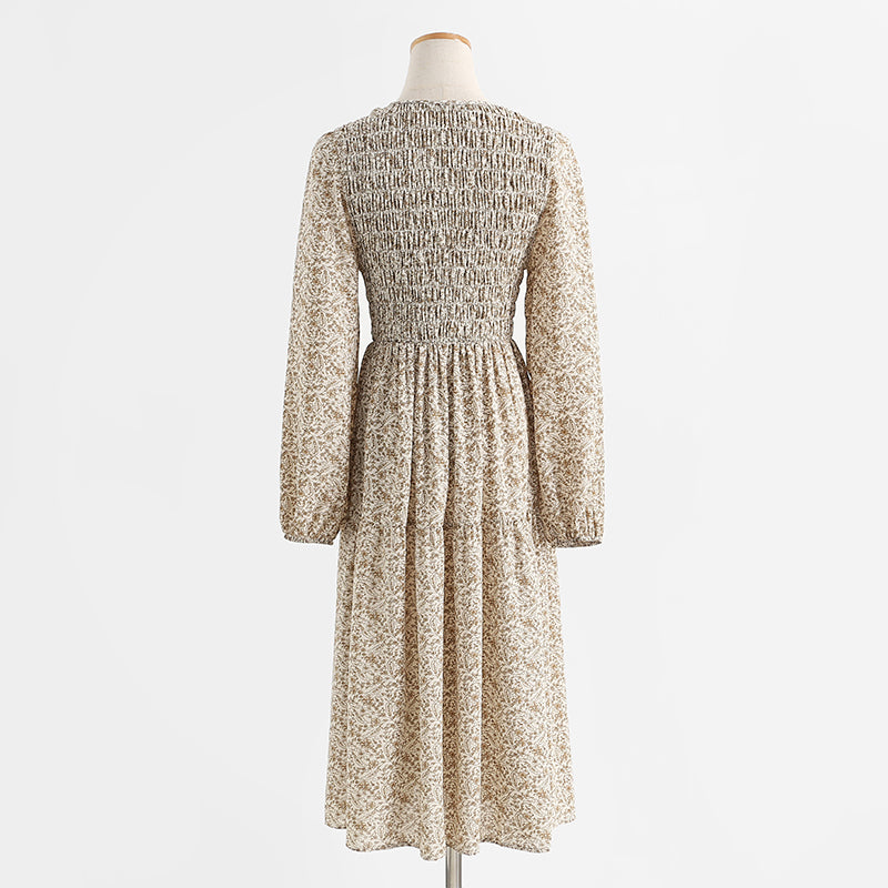 Chiffon floral dress long sleeve temperament bottomed skirt 2433