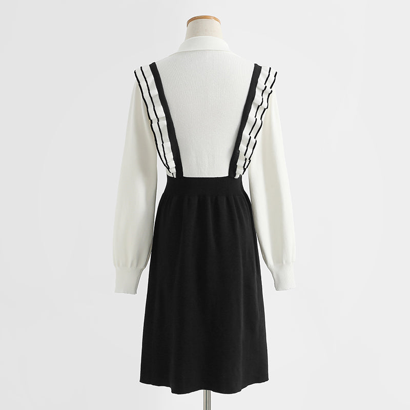 College style knitted dress color matching, aging and slimming 2318