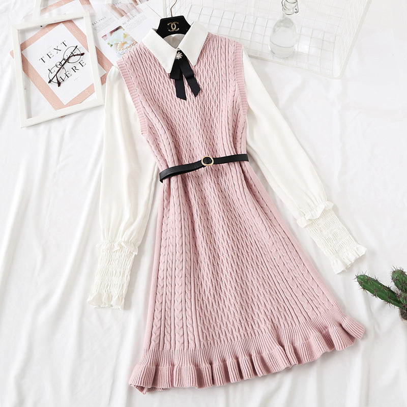 Knitted vest dress children's shirt fashion vest skirt sweater skirt two piece set 2350