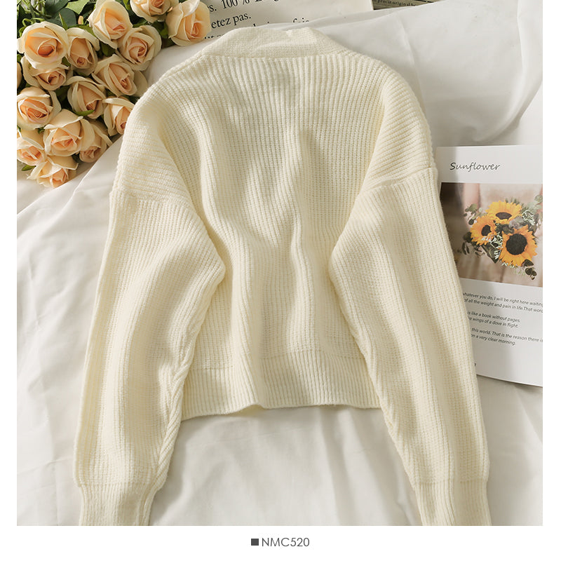 Sweater women's three button cardigan thin V-Neck long sleeve sweater 1755