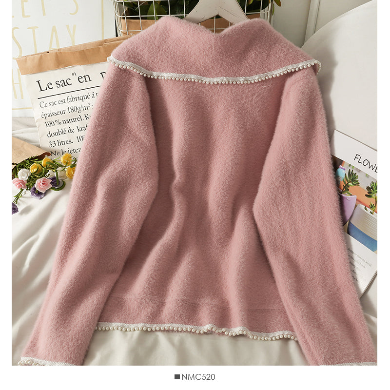 Loose coat women's autumn winter suit collar long sleeved sweater 2052