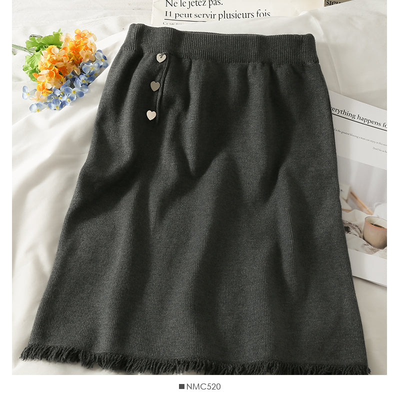 Schmaler, bonbonfarbener Strick-Hüftwickelrock für Damen 2601