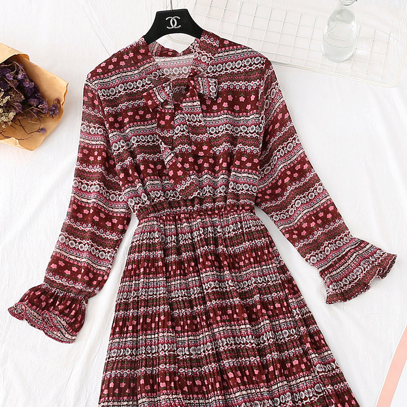 French retro national style broken flower bottomed long skirt 2368