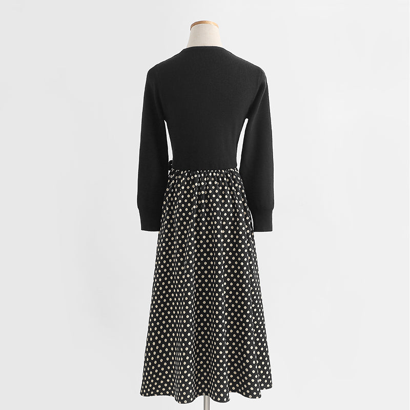 Stitched knitted dress Hepburn style small black skirt shows thin temperament bottomed skirt 2437