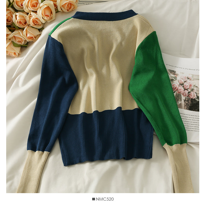 Hong Kong Vintage contrast stitched single breasted cardigan top women's 2025