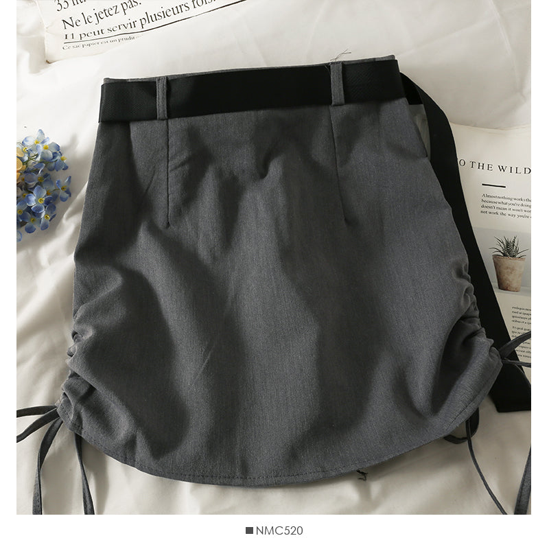 High waist slim drawstring pleated Hip Wrap Skirt 2565