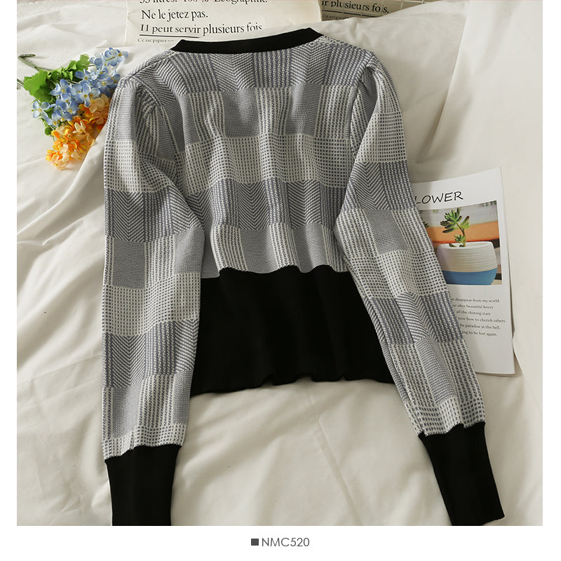 New contrast Plaid versatile long sleeve T-shirt 1919