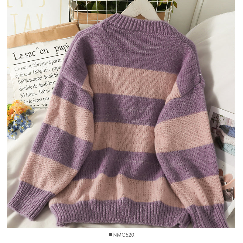 Sweet wind loose medium length heart print Pullover women's sweater 2079