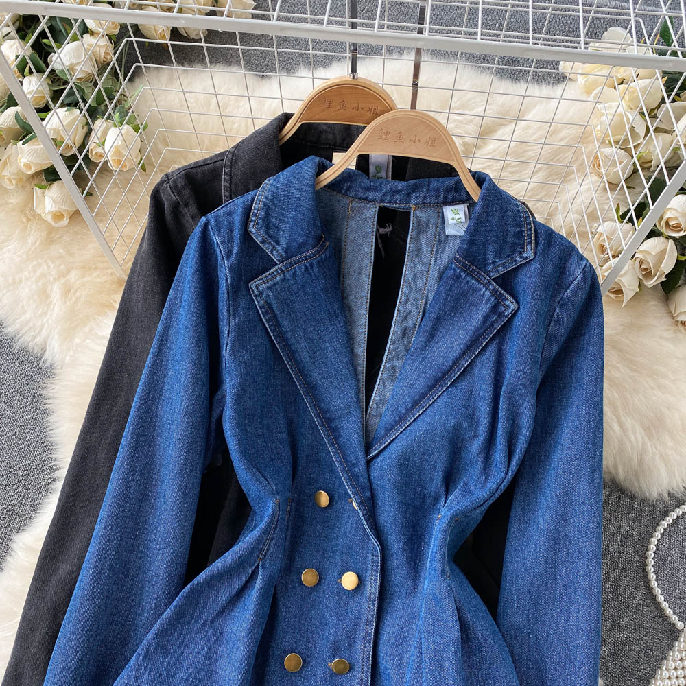 Jeansjacke Damen V-Ausschnitt mit offenem Rücken Temperament Top 1503