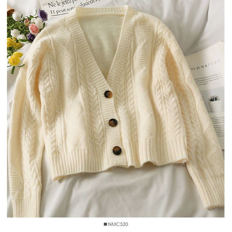 Sweater women's three button cardigan long sleeve loose 1824