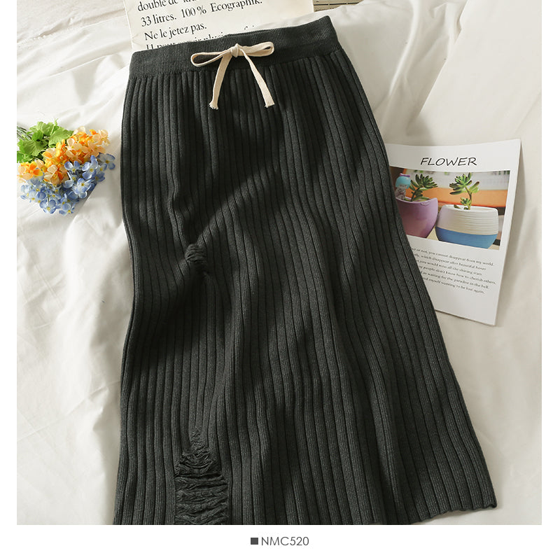 Fashion versatile hole knitted one-step skirt 2647