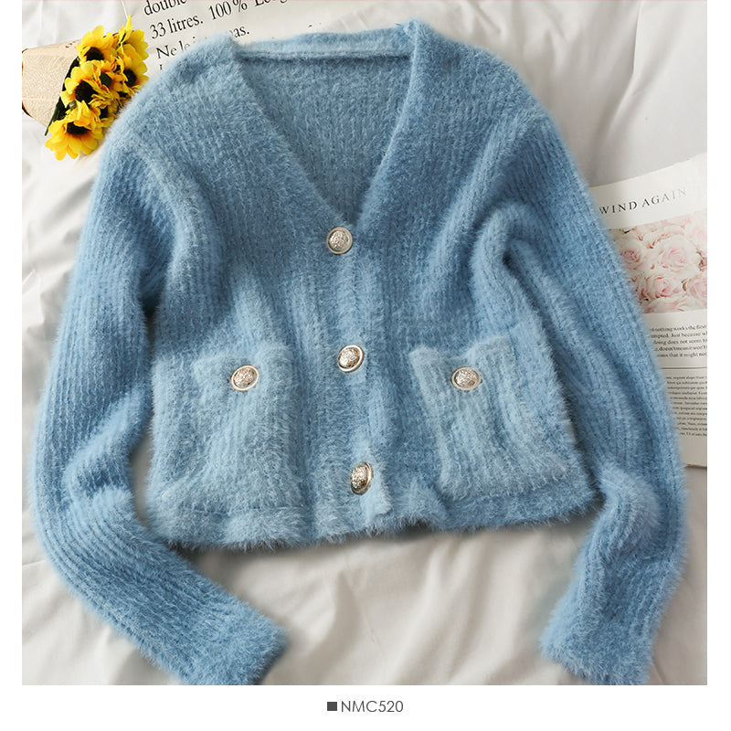 Sweater women's new V-neck single breasted cardigan 1923