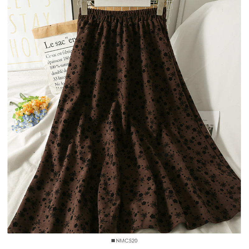 Hong Kong Style Vintage Floral elastic waist thin skirt 2549