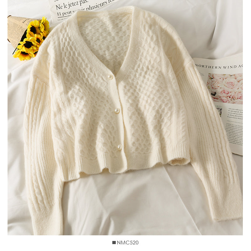 Sweater women's Plaid loose thin solid color sweater Korean V-neck 1884