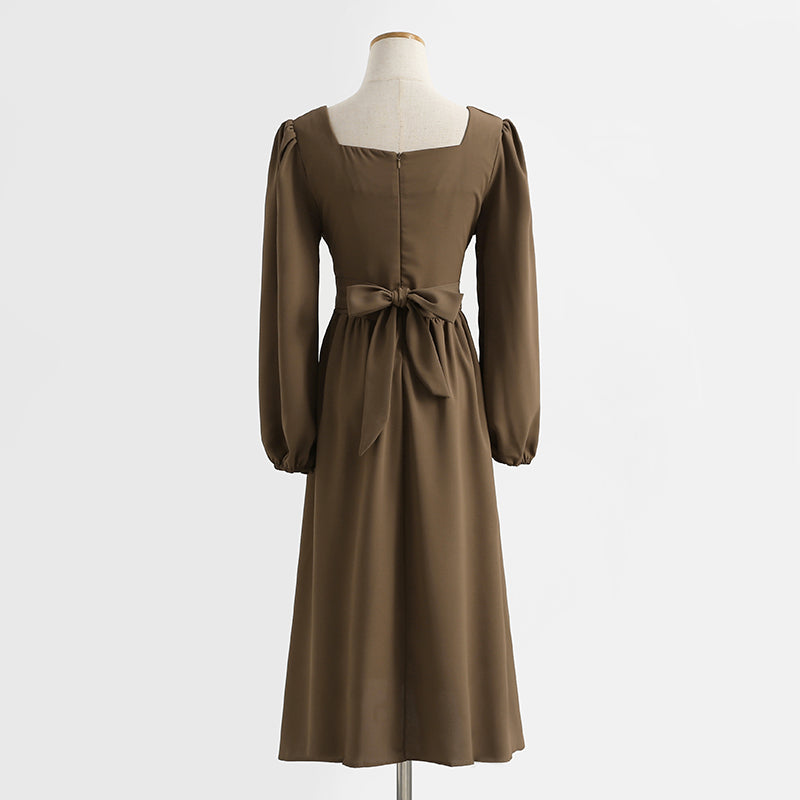 Temperament goddess style design sense of minority black square neck dress 2341