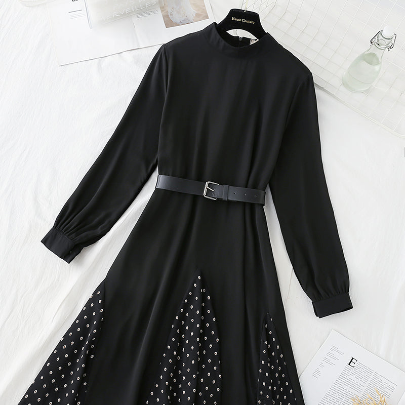 Versatile patchwork irregular loose slim French dress 2314